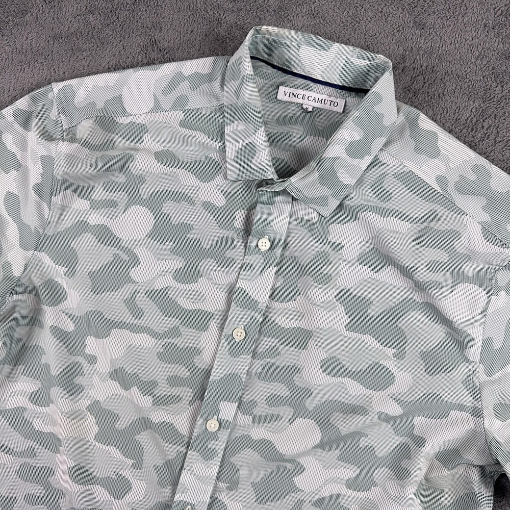 Vince Camuto Polo Shirt Mens M Green Camo Performance Short Sleeve Button Up - Picture 1 of 9